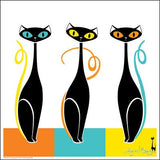Mod Cat Trio Giclée Art Print - Orange, Turquoise, Yellow