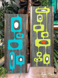 Googie Towers - Turquoise and Avocado Gravel Art Pair