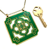 Chinese Tile Pendant Necklace - Green Acrylic