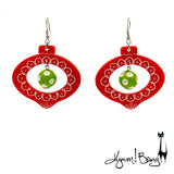 Shiny Brite Ornaments - Necklace / Earrings - Red and Green
