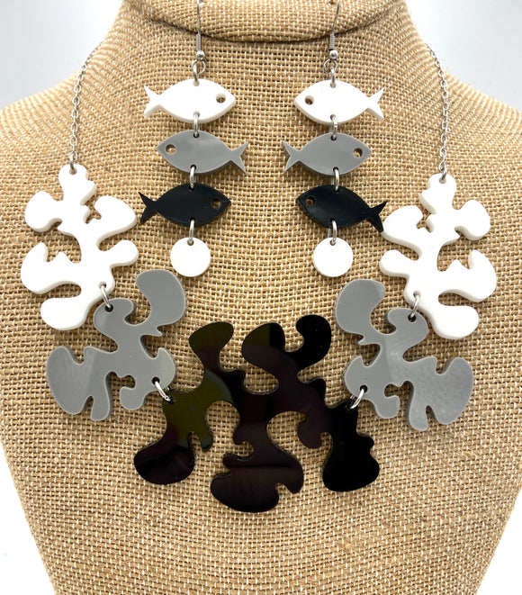 Coral Reef and Tres Fishés - necklace and earring set 2