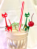 Kitty Cocktail Zombie Glass and Swizzles - Black and Pink