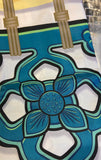 Chinese Tile Shower Curtain - Teal on White