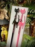 Kitty Cocktail Zombie Glass and Swizzles - Black and Pink