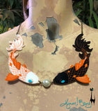 Koi Kiss - Japanese Koi Fish Necklace and Pearl Earrings