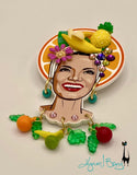 Collector’s Carmen Miranda Brooch and Earrings - Orange Halo Shadowbox on Magenta