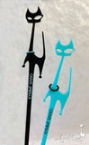 Kitty Cocktail Zombie Glass and Swizzles - Black and Aqua