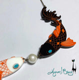 Koi Kiss - Japanese Koi Fish Necklace and Pearl Earrings