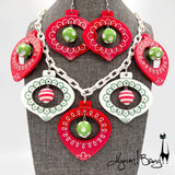 Shiny Brite Ornaments - Necklace / Earrings - Red and Green