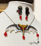Lily Munster Bat Necklace and Earrings - Pearly White and Gold