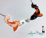 Koi Kiss - Japanese Koi Fish Necklace and Pearl Earrings