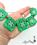 Chinese Tile, Graduated Necklace and Earrings Set - Jade Green