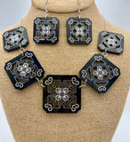 Chinese Tile, graduated necklace and earrings set - Black