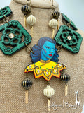 Turquoise Girl, Chinese Tile, Necklace and Lantern Earrings Set