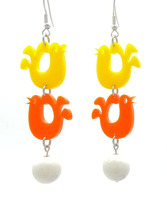 Mod Bird Earrings - Yellow and Orange