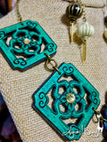 Turquoise Girl, Chinese Tile, Necklace and Lantern Earrings Set