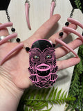 Creature with Claws - Pink on Black, Necklace and Earrings Set