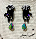 Lily Munster Bat Necklace and Earrings - Black and Silver