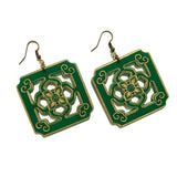 Chinese Tile Earrings - Green Acrylic