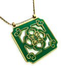 Chinese Tile Pendant Necklace - Green Acrylic