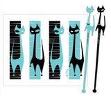 Kitty Cocktail Zombie Glass and Swizzles - Black and Aqua