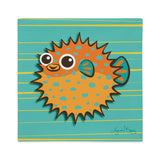 Puffer Fish - Orange on Turquoise, Premium Pillow Cover