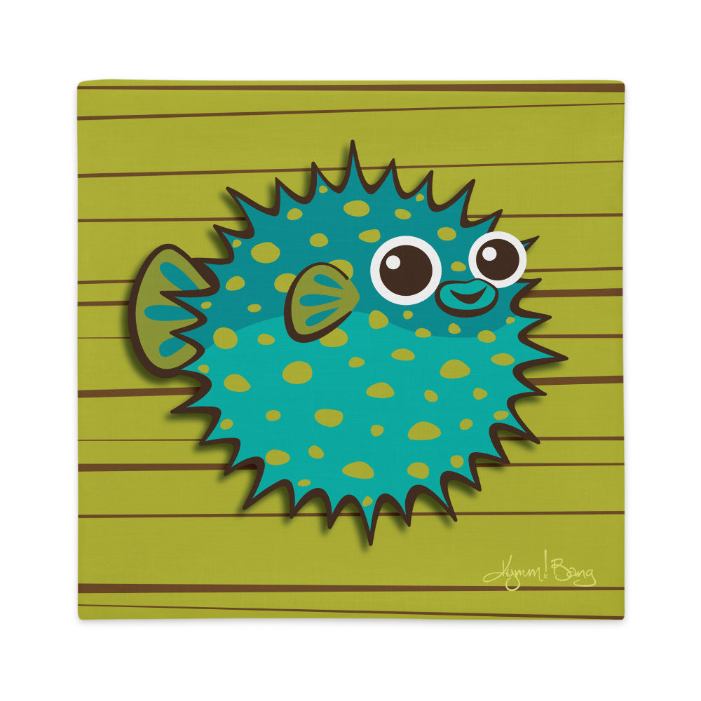 Puffer Fish - Turquoise on Avocado, Premium Pillow Cover – Kymm! Bang
