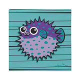 Puffer Fish - Purple on Turquoise, Premium Pillow Cover