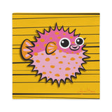 Puffer Fish - Pink on Orange, Premium Pillow Cover