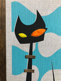 Roxy in Luausville - Black Cat on Orange and Turquoise Gravel Art Pair