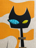 Roxy in Luausville - Black Cat on Orange and Turquoise Gravel Art Pair