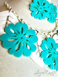 Aqua & White Blossom Necklace & Earring Set