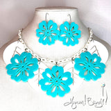 Aqua & White Blossom Necklace & Earring Set