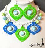 Shiny Brite Ornaments - Necklace & Earrings Set - Blue and Lime