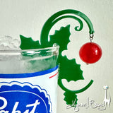 Holly Cocktail Garnish Clip - Red