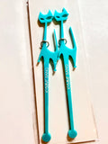 Aqua Cat with Silver Collar Swizzle Sticks