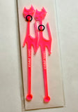 Florescent Pink Cat with Black Collar Swizzle Sticks