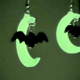 Moon and Bat Earrings - Yellow Glow-in-the-Dark