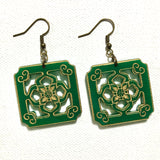 Chinese Tile Earrings - Green Acrylic