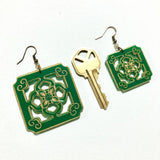 Chinese Tile Earrings - Green Acrylic