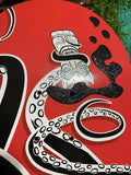 Octopus Skate Deck - Artist Remarqued, Black on Red