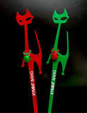 Happy Holiday Cat Christmas Swizzle Sticks, Red and Green