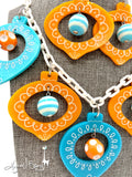 Shiny Brite Ornaments - Necklace / Earrings - Orange and Turquoise