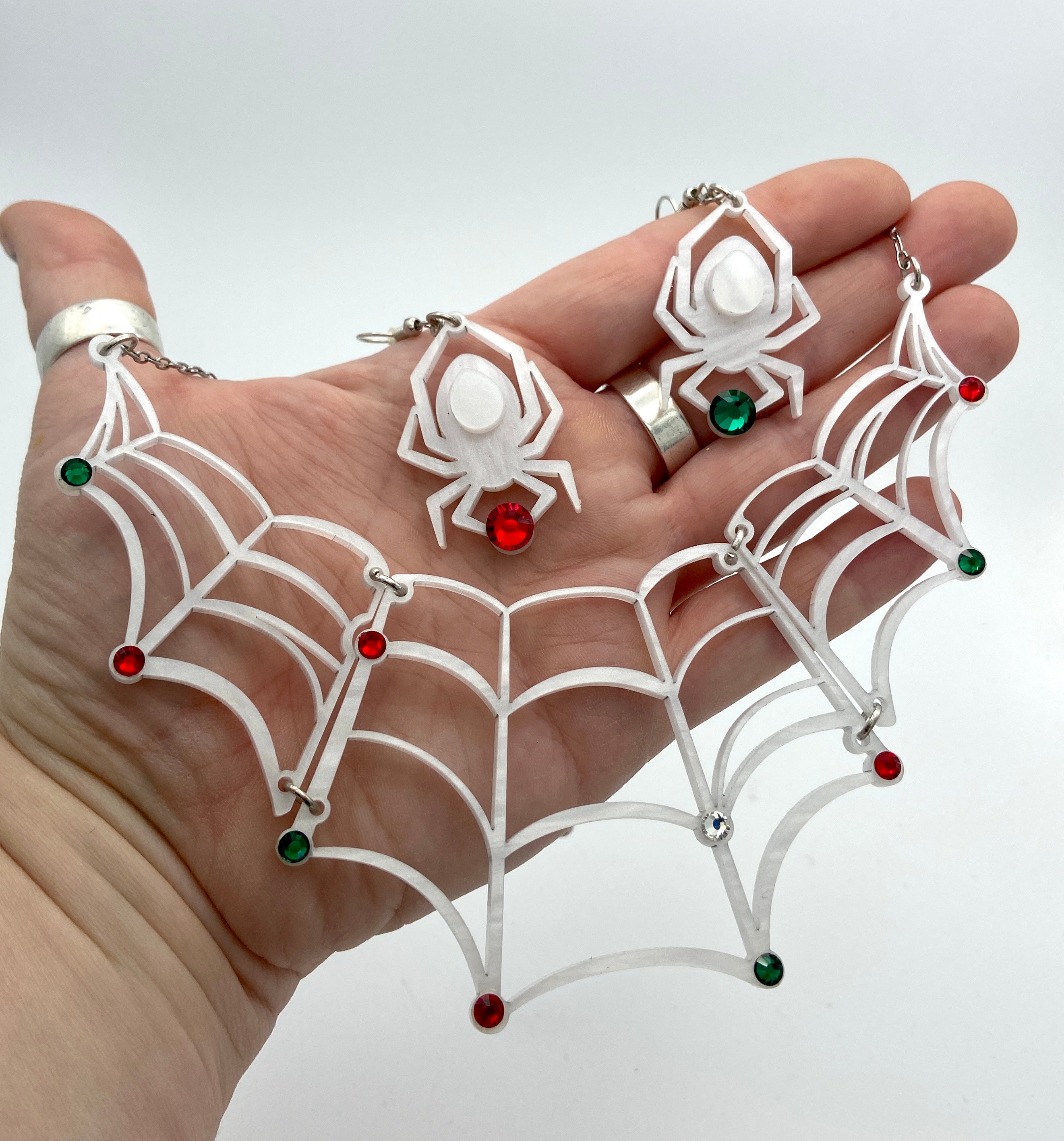 Spider Web - necklace and earring set Holiday White – Kymm! Bang