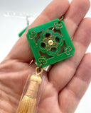 Chinese Tile Tassel Earrings - Green and Gold