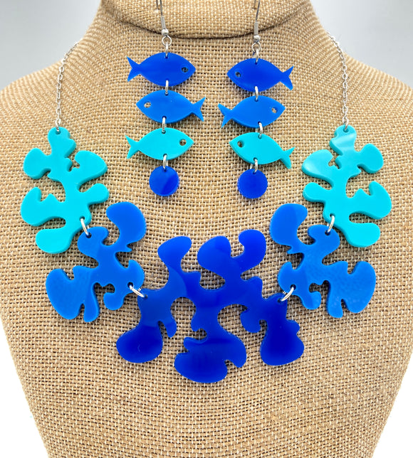Coral Reef and Tres Fishés - necklace and earring set 3