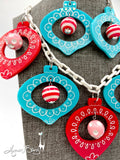 Shiny Brite Ornaments - Necklace / Earrings - Red and Turquoise