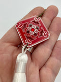 Chinese Tile Tassel Earrings - Red and White