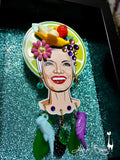Collector’s Carmen Miranda Brooch and Earrings - Lime Halo Shadowbox on Turquoise