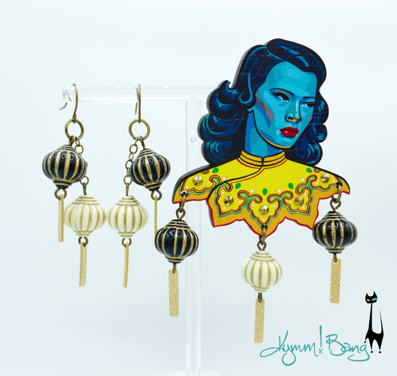Turquoise Girl Brooch and Lantern Earrings Set